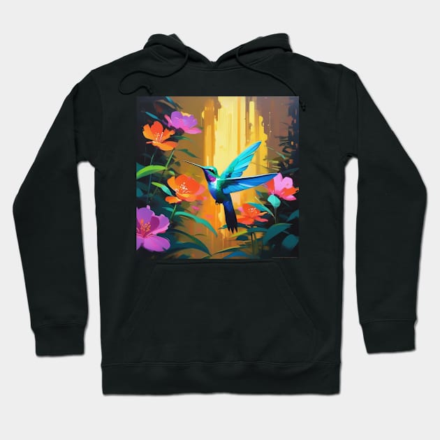 Cute Humming Bird with flowers Hoodie by Spaceboyishere